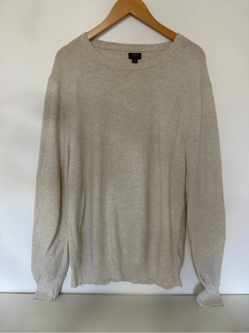 J.Crew 100% Cotton Lightweight Knit Crewneck Sweater Beige Women’s Large Classic